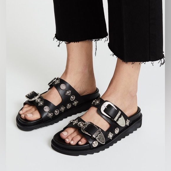 TOGA PULLA Black Double Buckle Charms Sandals - Picture 2 of 7